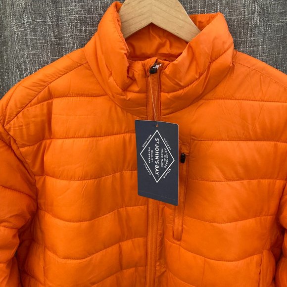 St. John's Bay, Water Resistant Lightweight Puffer Jacket, Apollo Orange, L, NWT - Picture 3 of 7